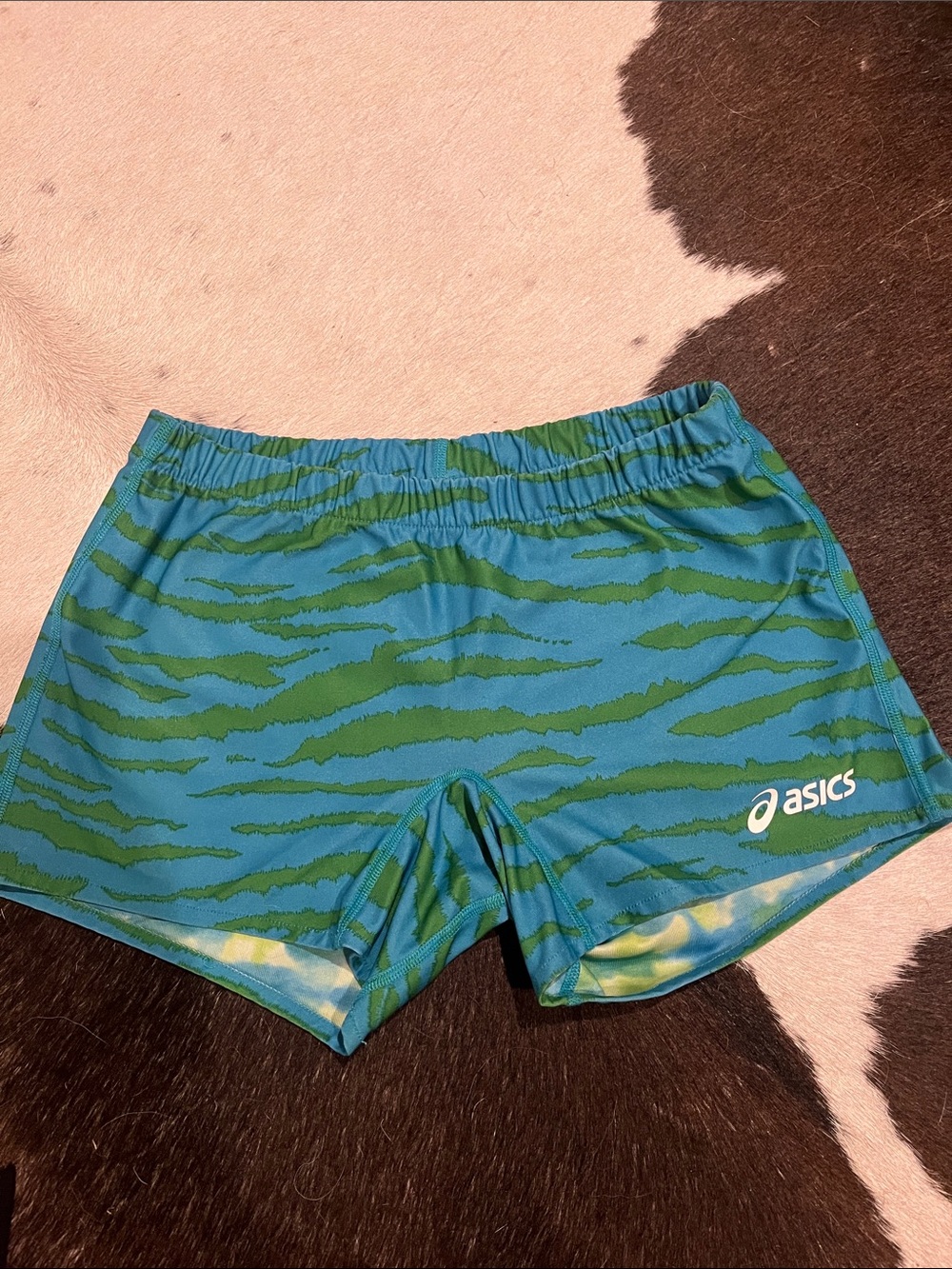 Asics reversible Blue and Green Striped Performance Shorts